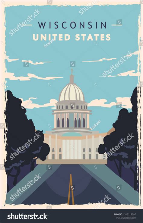 Wisconsin Retro Poster Usa Wisconsin Travel Stock Vector Royalty Free
