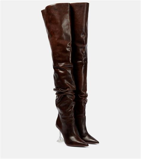 Amina Muaddi Olivia Glass Over The Knee Leather Boots Amina Muaddi