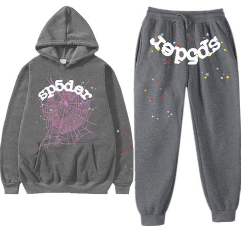 Grey Classic Flame Logo Sp5der Tracksuit Spider Official