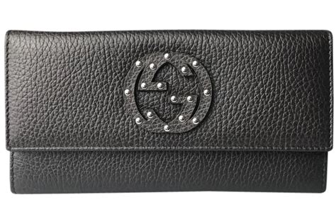 Gucci Continental Wallet Interlocking G Studded Black In Pebbled