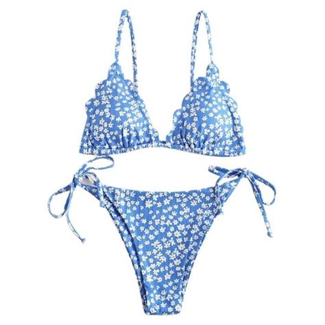 Maillot De Bain Ensemble Bikini Imprimé À Taille Haute Et Licou Rétro