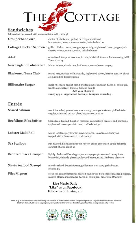 Menu | The Cottage Siesta Key