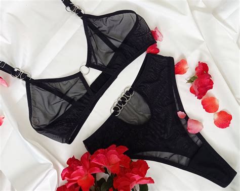 Black Lingerie Sheer Bikini Mesh Lingerie Women Lingerie Sets Transparent Bralette Transparent