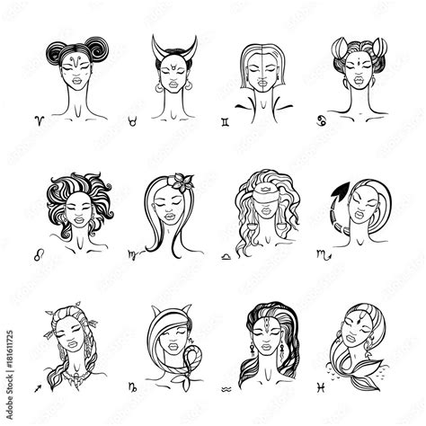 Zodiac Sign Beautiful Fashion Girl Vector Hand Drawn Illustration