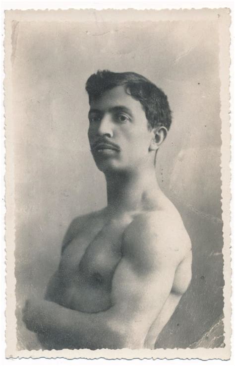 Beefcake Shirtless Muscle Guy Mustache Man Portrait Gay Int Vintage B W Photo
