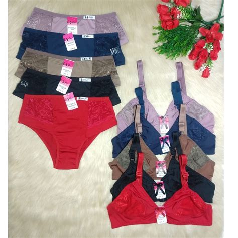Kit 5 Sutiã sem bojo 5 calcinha calçola senhora detalhe em renda lingerie feminina
