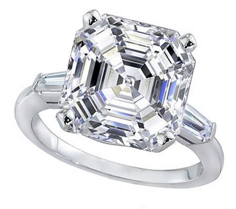 Asscher Cut Cubic Zirconia Baguette Solitaire Engagement Ring