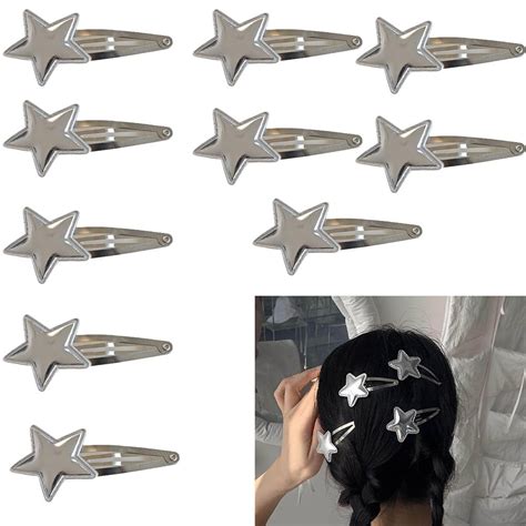 Amazon Silver Star Snap Hair Clips Y2K Metal Stars Hair Barrettes