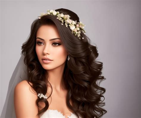 Premium AI Image Captivating Bride With Breathtaking Brunette Locks Showcasing A Mesmerizing