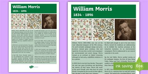 William Morris Artist Fact Sheet Teacher Made