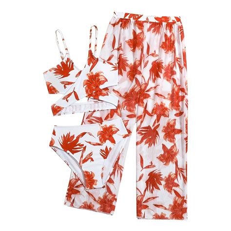 Coerni Girls Swimsuit 3 Piece 𝐂riss C𝐫oss Wrap Bikini Set Bathing Suit with Tropical Print Cover