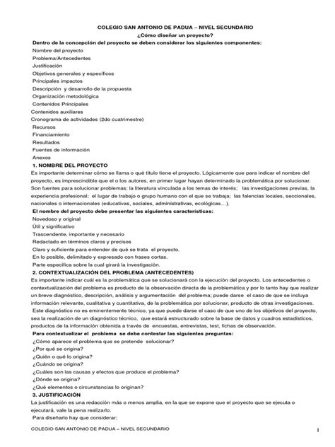 Elementos De Un Proyecto Pdf Enseñando Science