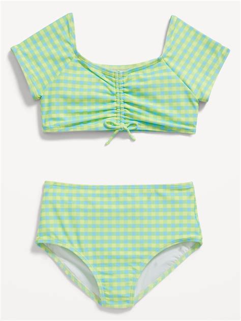 Old Navy Patterned Ruched Bikini Swim Set For Girls Multi