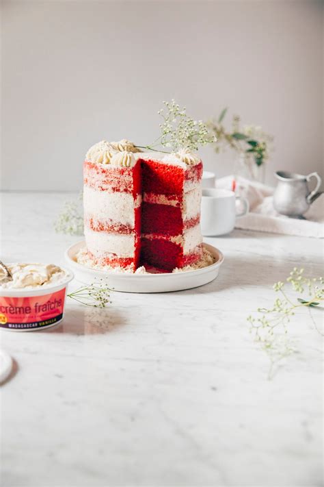 A Naked Red Velvet Cake With Cr Me Fra Che Frosting For A Blog Birthday Hummingbird High A