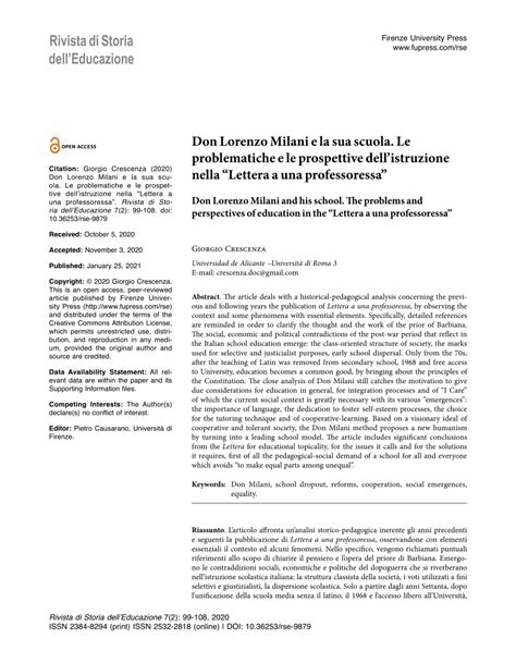 (PDF) Don Lorenzo Milani and his school. The problems and perspectives