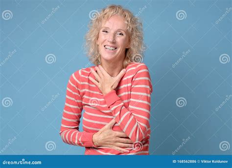 Caucasian Beautiful Laughing Woman With Blonde Hair Laughing On Great Joke Stock Photo Image