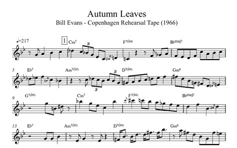 Bill Evans Autumn Leaves Solo Transcription