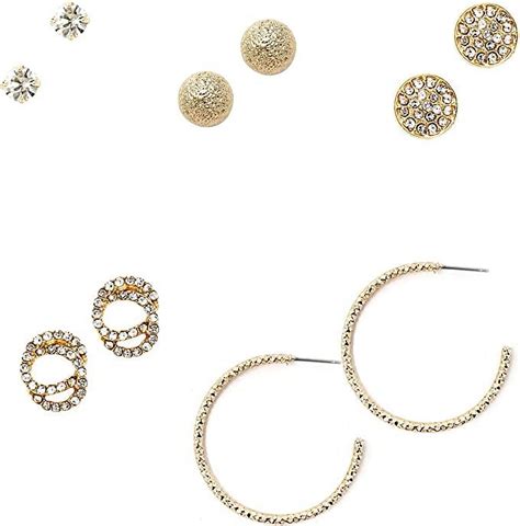 Pomina 5 Pairs Mix Match Small CZ Stud Gold Earrings Gold Hoop Earrings Multi Pack Set for Women ...