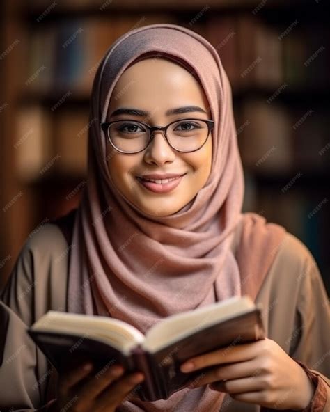 Premium Ai Image A Girl With Glasses Reading A Book In A Library