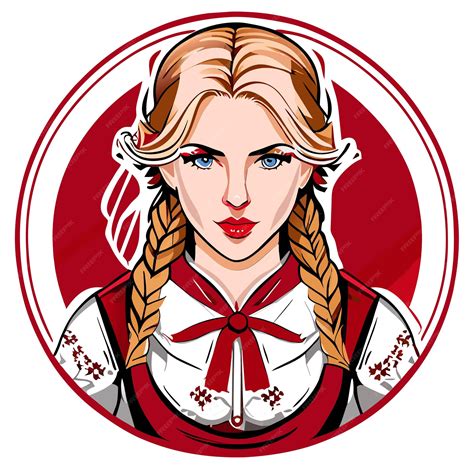 Блондинка красно-розовая женщина в баварском наряде нарисованная ...