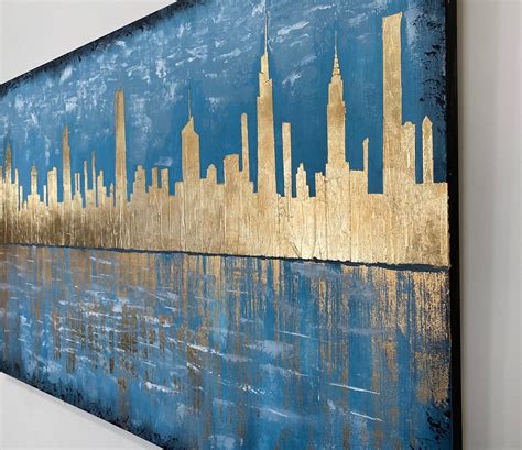 New York City Skyline, Abstract Acrylic Painting, Textured Wall Art ...