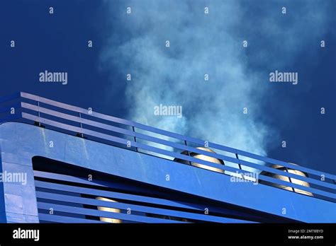 Smoke Rising From Cruise Ship Funnel Stock Photo Alamy