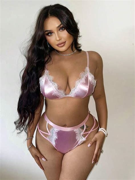 Contrast Lace Cut Out Lingerie Set Shein Usa