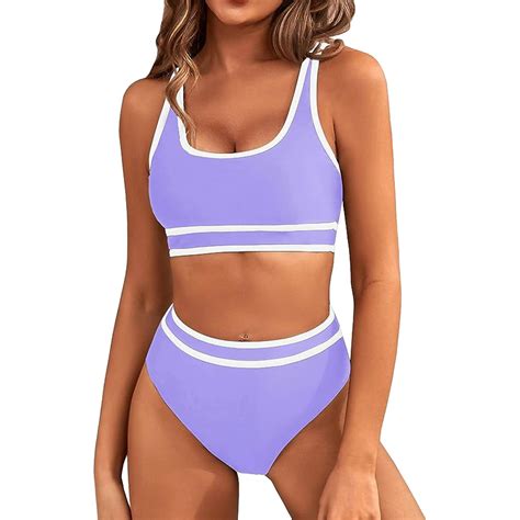 Taiaojing Womens High Waisted Bikini Sets Color Block Tummy Control