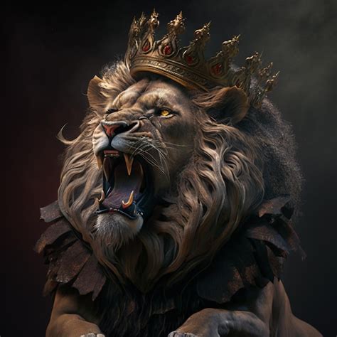 Lion With A Crown On Its Head And A Large Roar Generative Ai Premium