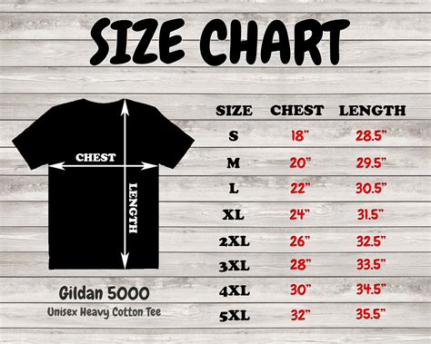 Gildan 5000 Size Chart And Care Instruction Unisex Heavy Cotton Etsy