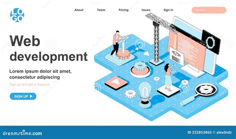 Conceito Isométrico De Desenvolvimento Da Web Site De Construção De