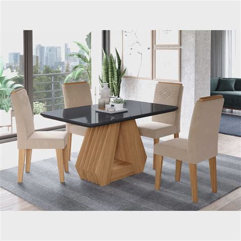 Mesa Para Sala De Jantar Agata Cm Cadeiras Tais Cimol Nature Chumbo Nude Em Promo O