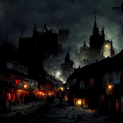 Medieval Town Night Depressing Rundown Grimdark Midjourney