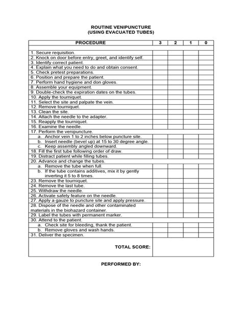 Checklist Venipuncture | PDF