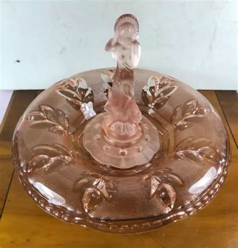 ART DECO PINK Glass Arabella Semi Nude Lady Centerpiece Bowl Set PicClick UK