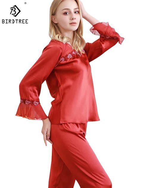 Birdtree Real Silk Pajamas Set Women S V Neck Long Sleeve Elegant