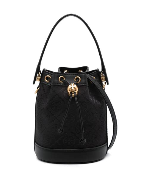 Tory Burch Mini T Monogram Bucket Bag In Black Modesens