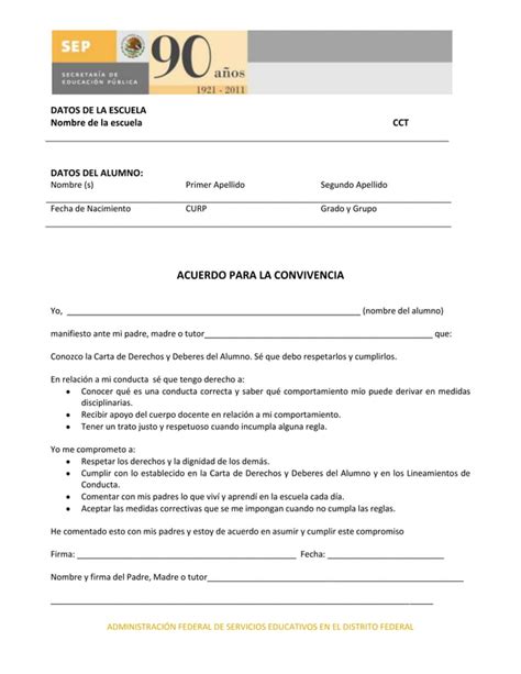 Acuerdo Alumno Padre De Familia Pdf