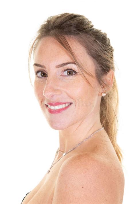 Nude Portrait Of Beautiful Mature Woman Senior Over White Background Closeup Stock Image Image