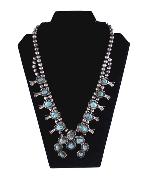 Vintage Turquoise Silver Squash Blossom Navajo Necklace Einna Sirrod