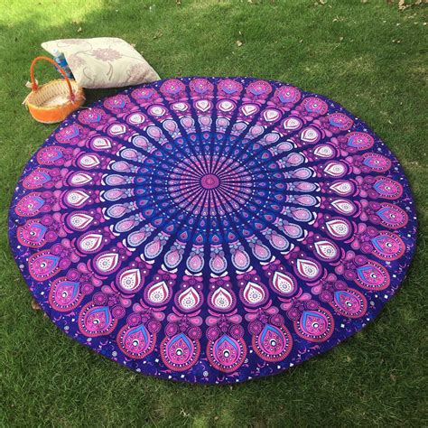 2018 Bikini Boho Swimwear Arab Print Silky Comfortable Round Beach Throw Scarf In Purple