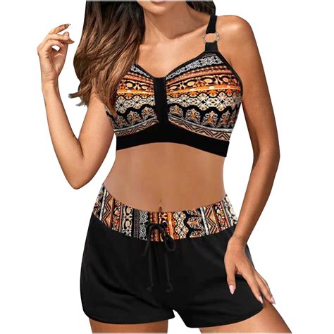 Vintage Tankini Sets For Women With Shorts Two Pieces Swimsuit Halter Neck Bikini Set Push Up