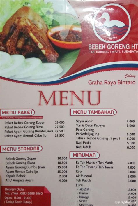 Selalu Diperbarui Menu Bebek Goreng Ht Karang Empat Bintaro Tangerang