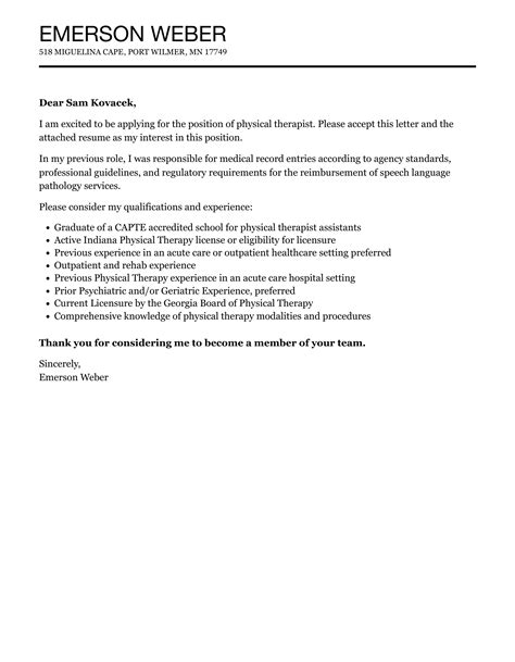 Physical Therapist Cover Letter Velvet Jobs
