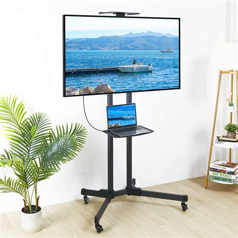 Buy Wisfor Mobile TV Stand With Lockable Wheels Adjustable Rolling TV