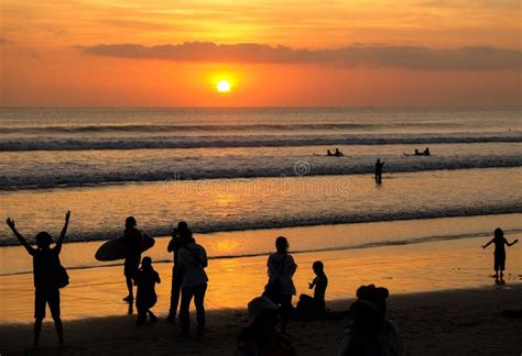 People At Kuta Beach Take The Picture During The Sunset Editorial Photo