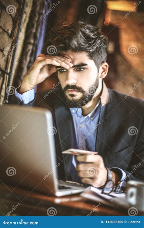 Young Business Man Checking Online His Bank Account Not Happy Stock