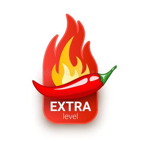 Hot Chili Pepper Pod And Fire Flame From Behind Hot Level Of Spiciness Stock Vector