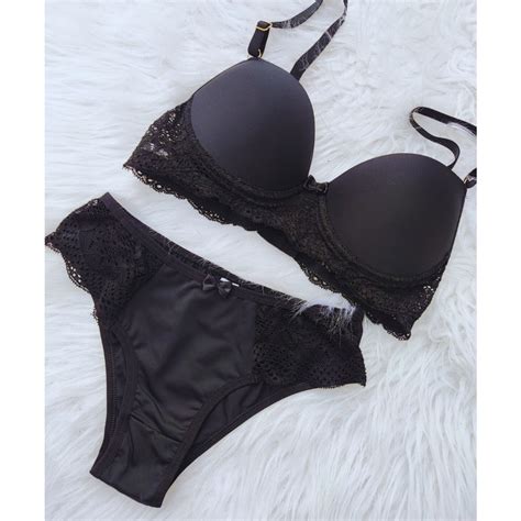 Conjunto Lingerie calcinha e sutiã de renda bojo Shopee Brasil