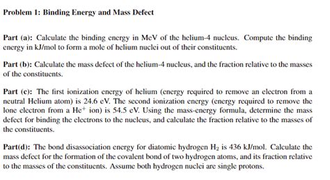 Solved Problem 1: Binding Energy and Mass Defect Part (a): | Chegg.com